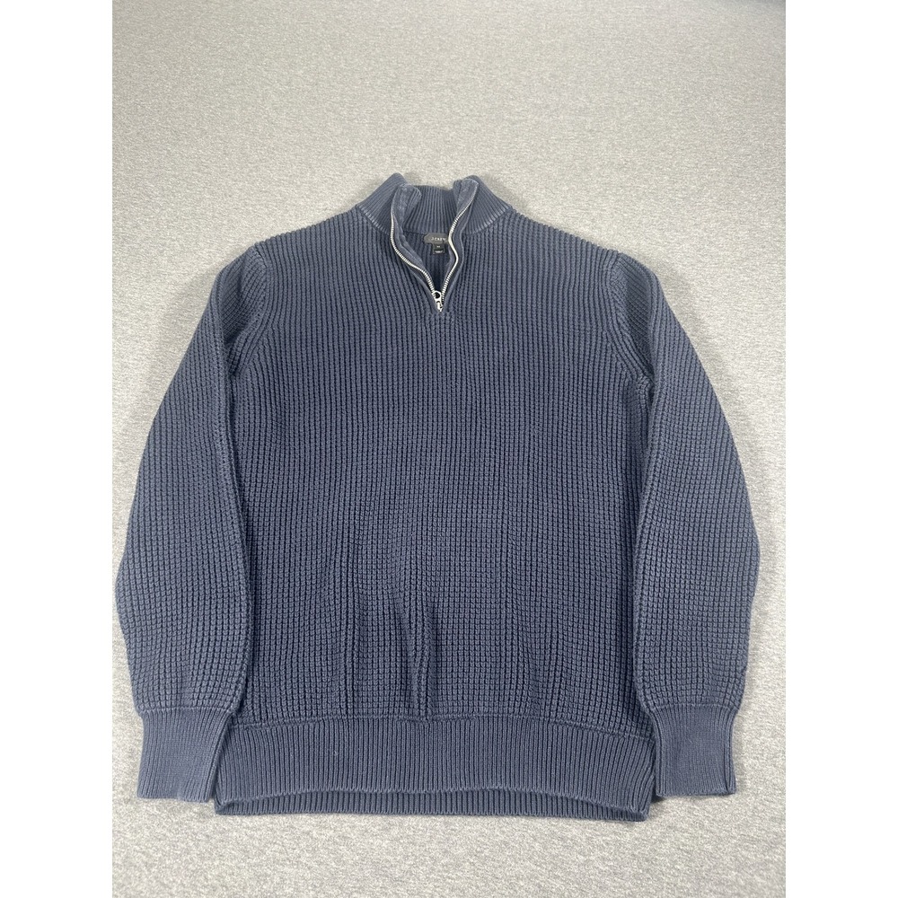 J.Crew Navy Blue Ribbed Quarter Zip Cotton Sweater Size Medium